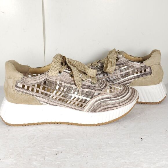 SOFTWAVES Women's Ardi US9,5-10 Sand Leather Raffia Woven Platform Sneakers - Picture 9 of 16